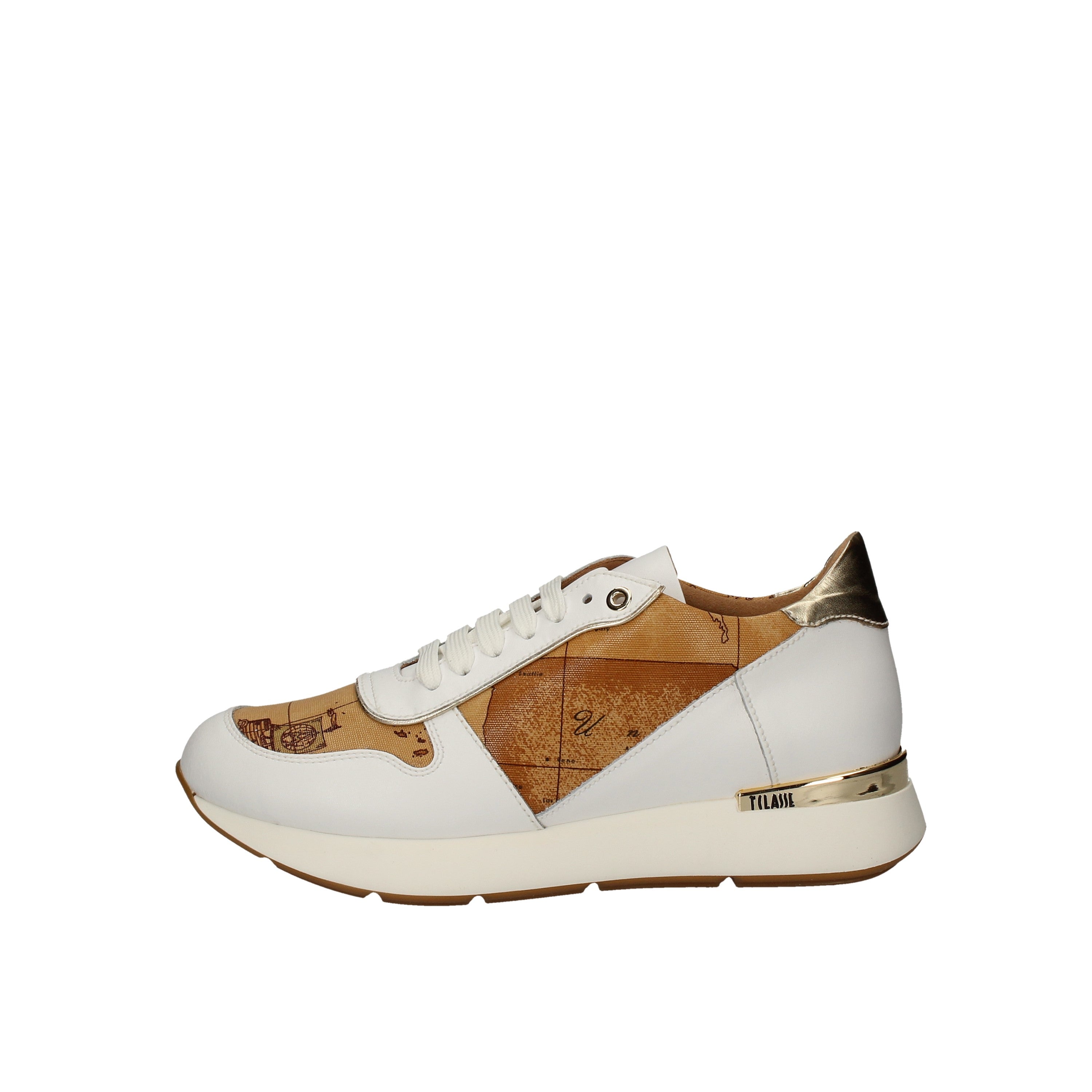 alviero martini sneakers modello bianco con inserti in tela naturale p750/578e