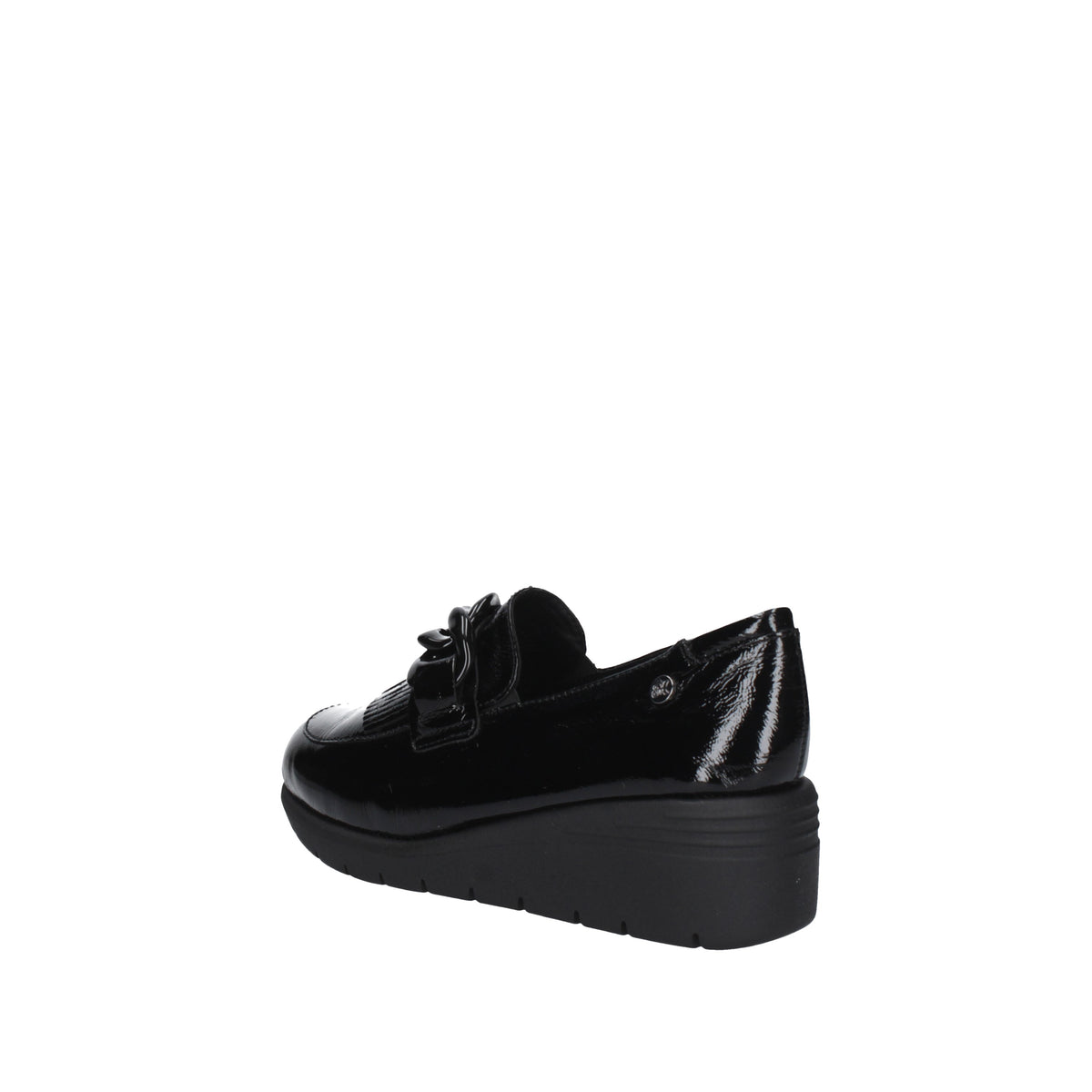 Mocassini Donna Melluso Nero Vernice Con Zeppa 5 Cm E Catenella Decorativa - K55272