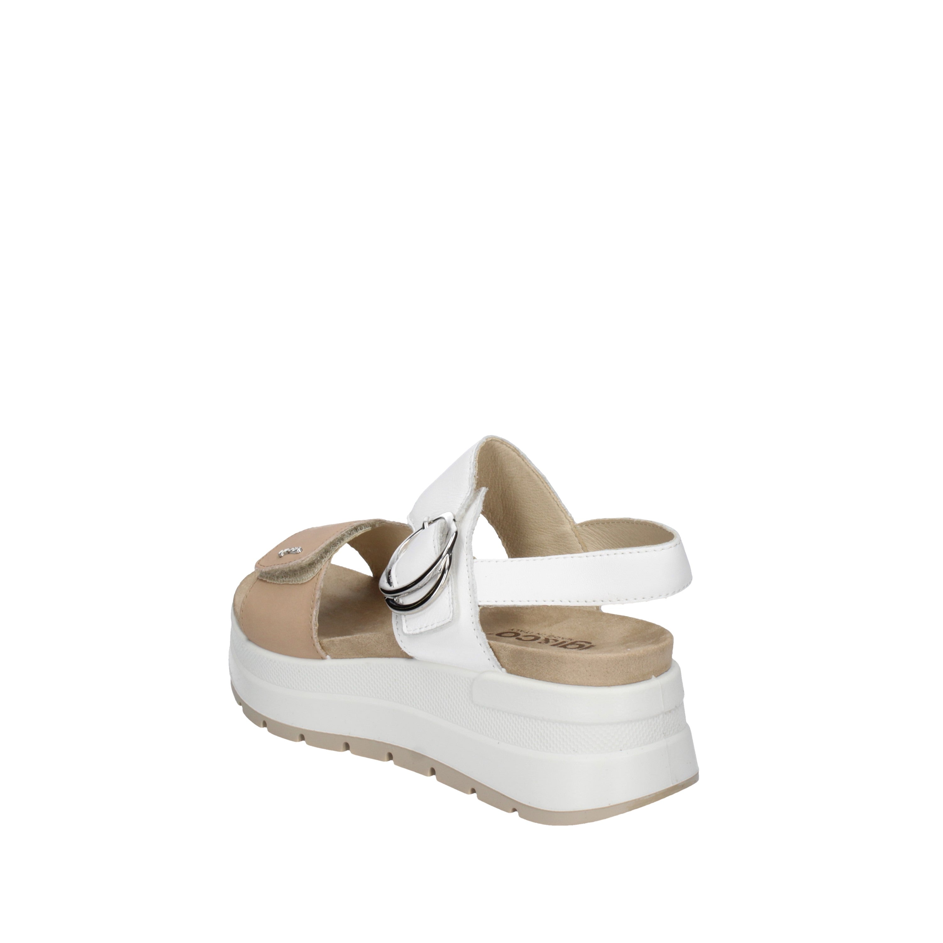 igi&co sandali con zeppa da donna beige e bianco con strap 76776/00