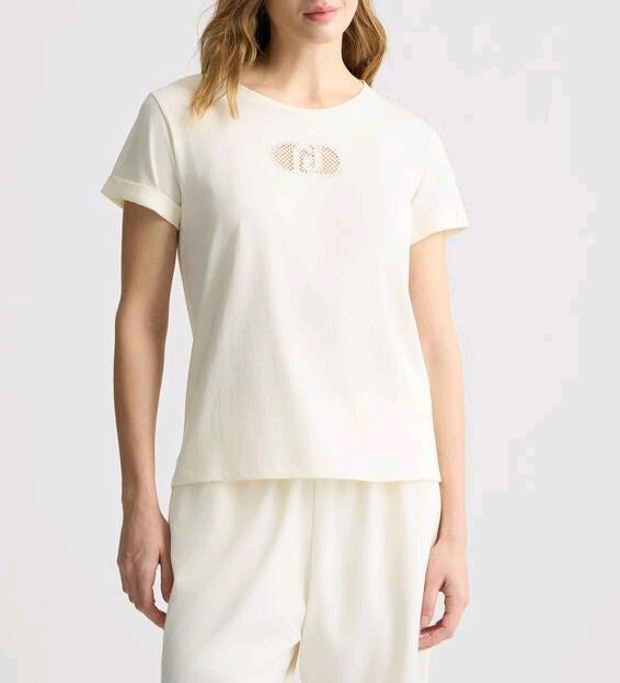 liu jo t-shirt in cotone con logo e strass ta5180js923