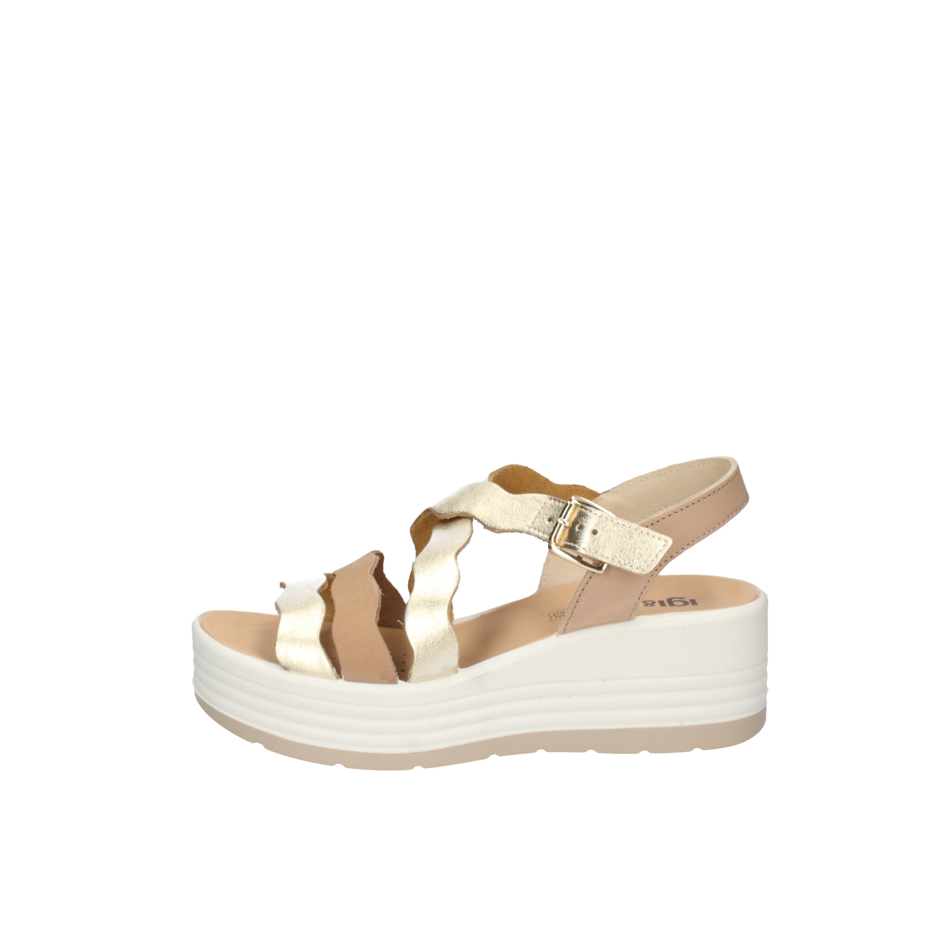 igi&co Sandali con zeppa da donna platino e beige con fibbia 76671/00