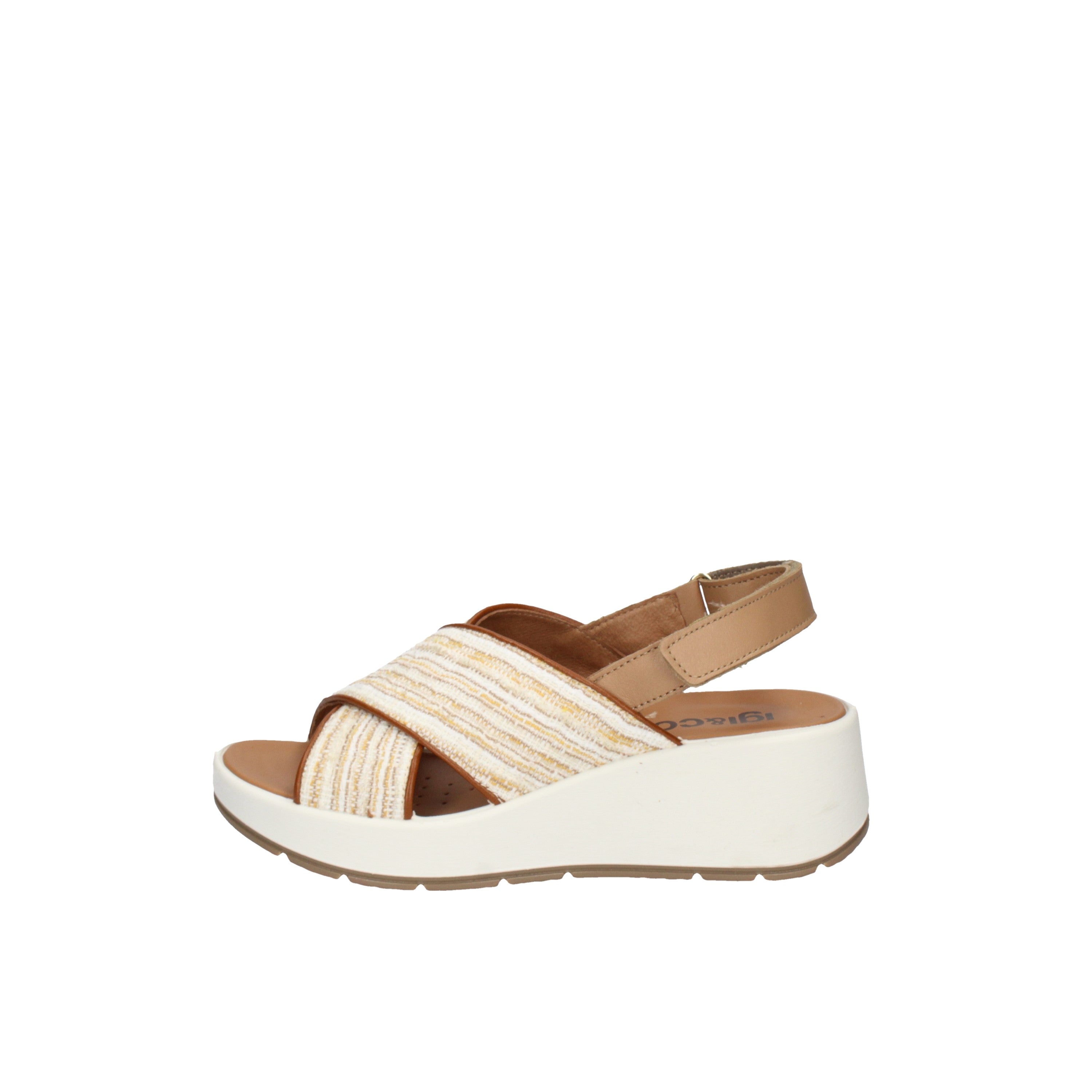 igi&co Sandali con zeppa da donna beige e bianco con strap 76668/11