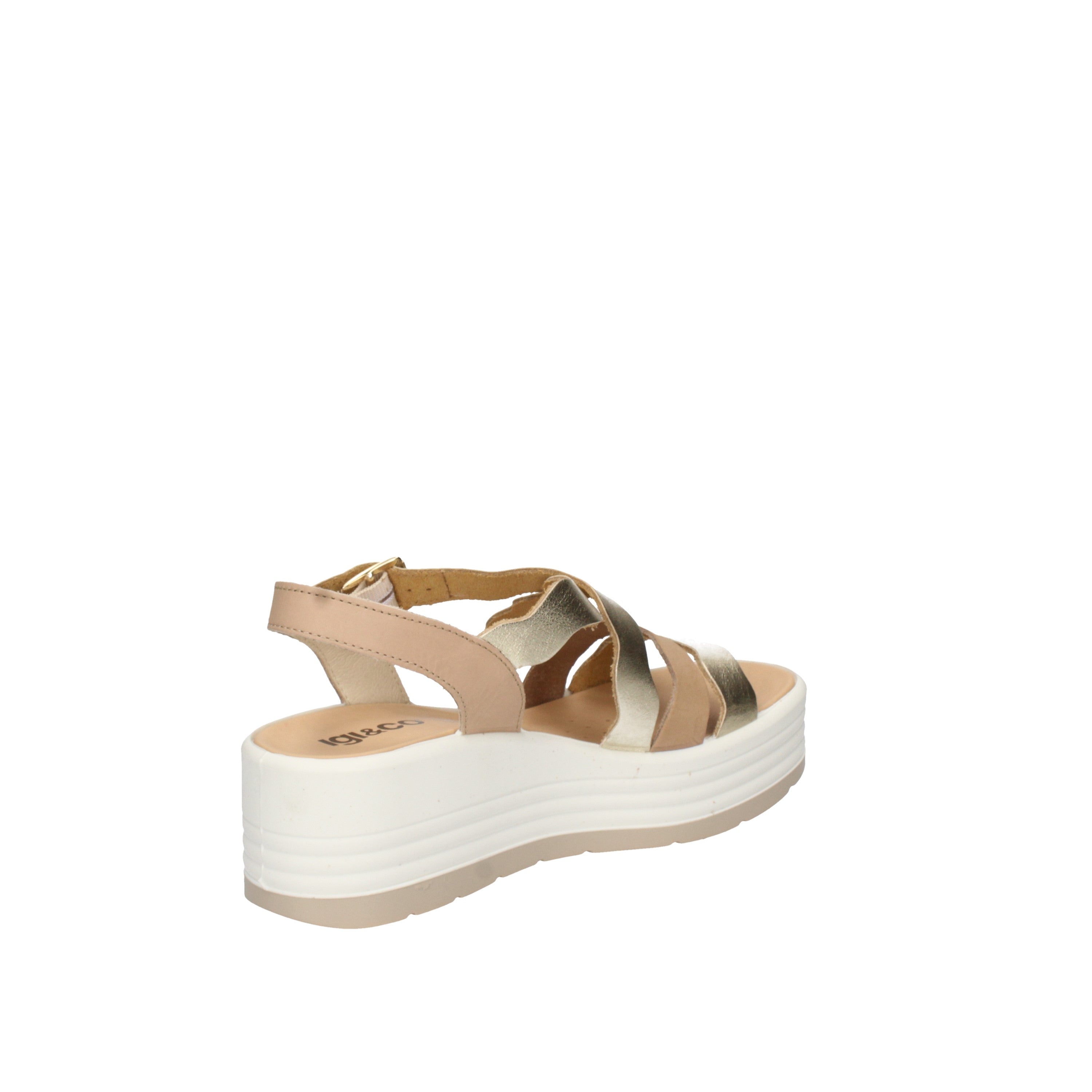 igi&co Sandali con zeppa da donna platino e beige con fibbia 76671/00