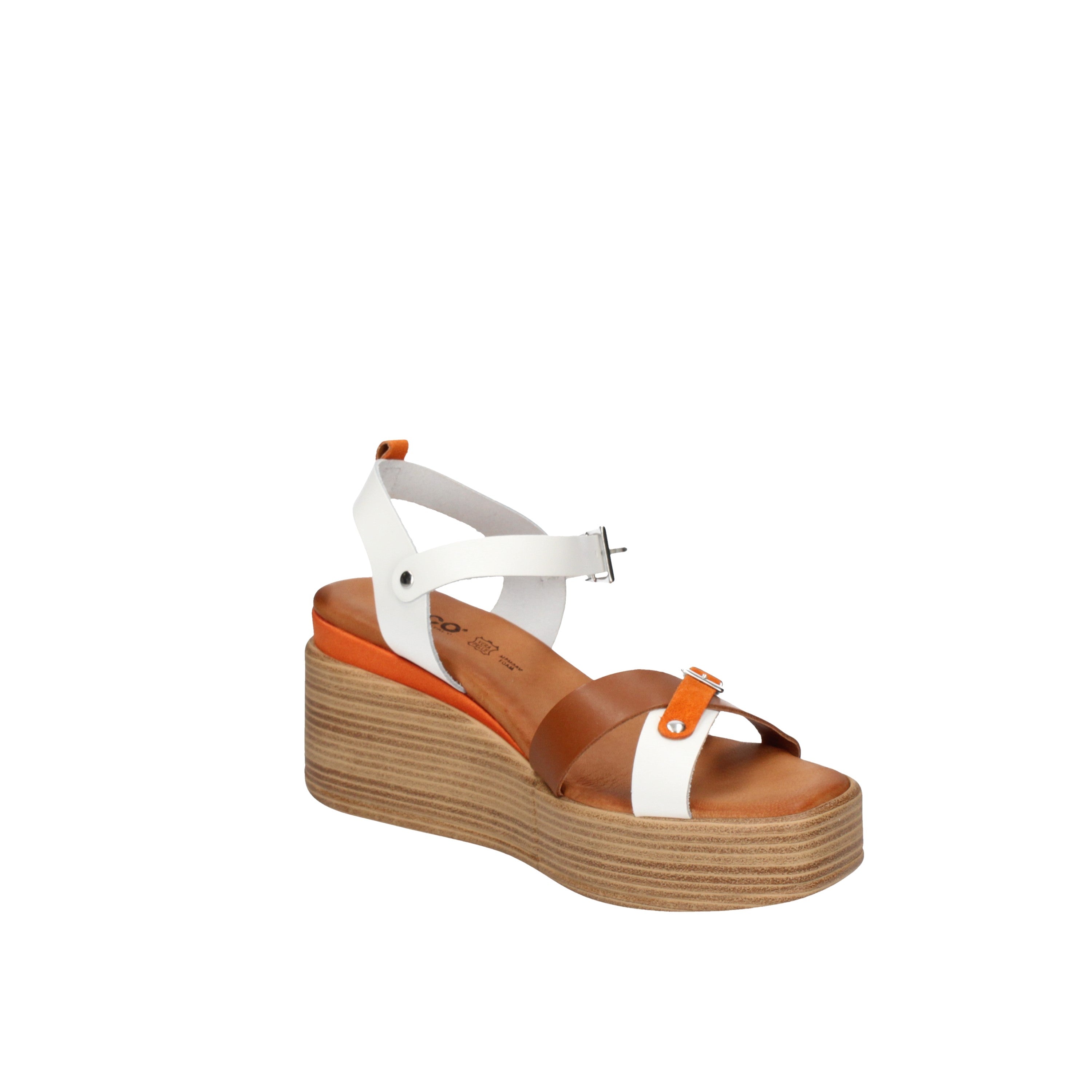 igi&co Sandali con zeppa da donna bianco e arancio con fibbia 76897/11