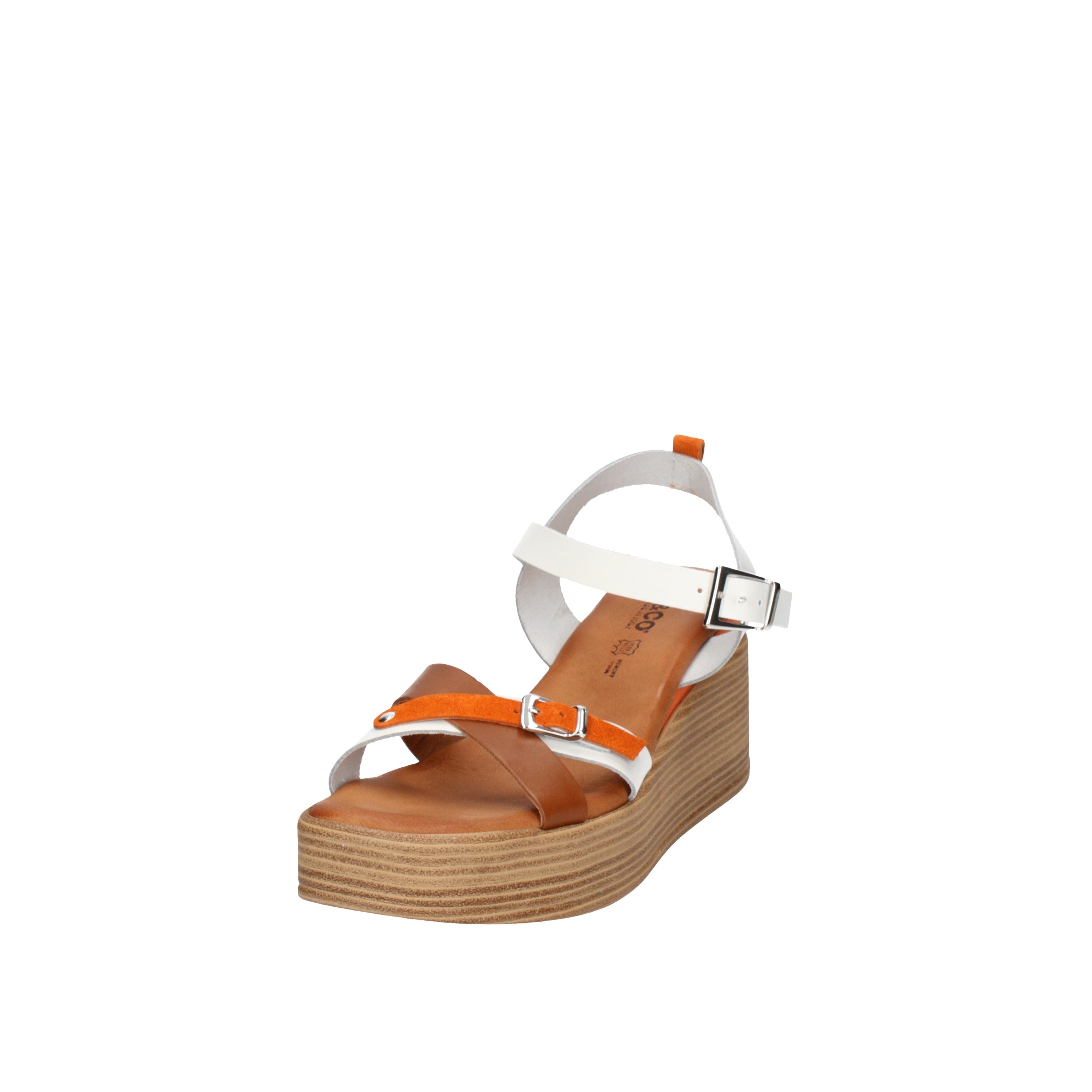 igi&co Sandali con zeppa da donna bianco e arancio con fibbia 76897/11