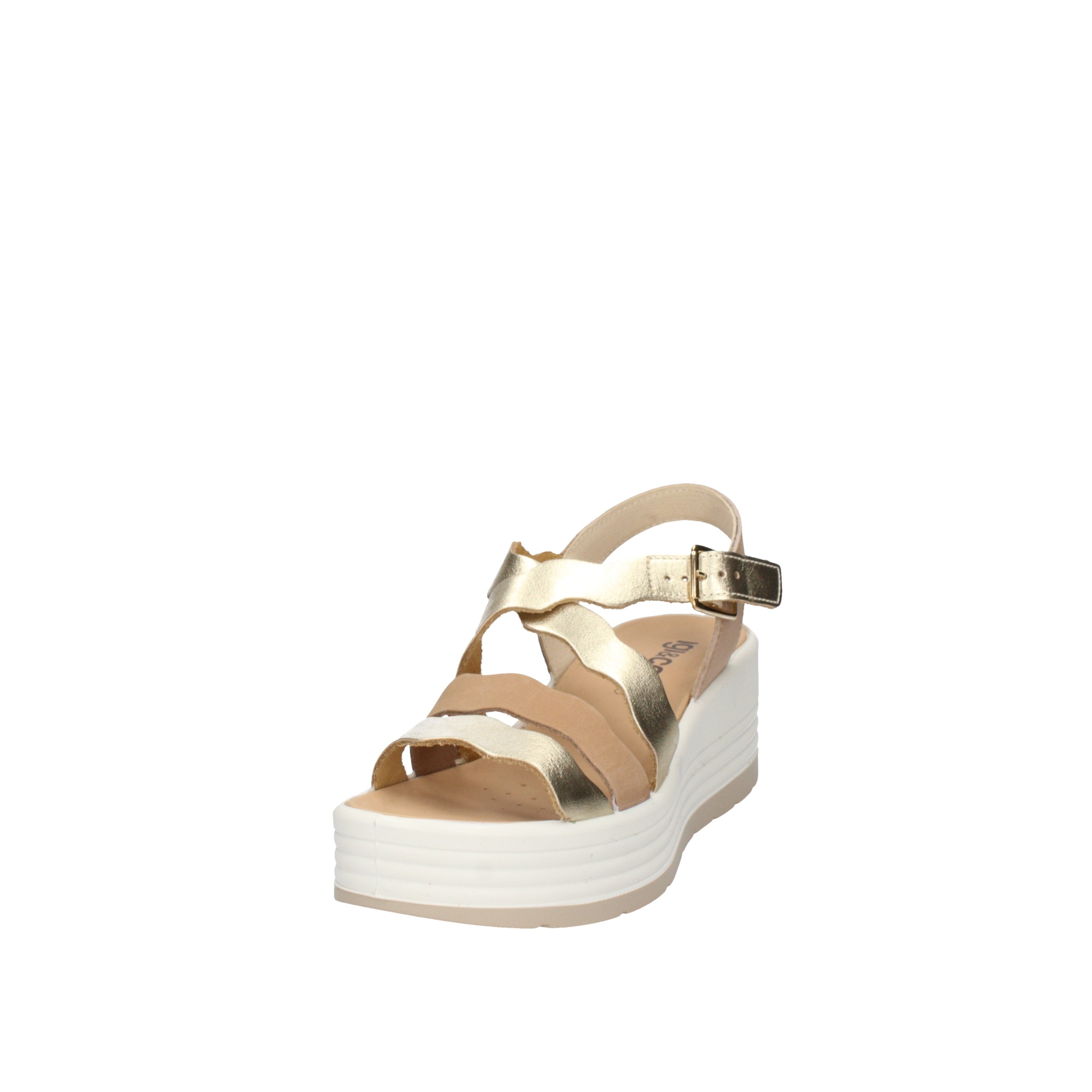 igi&co Sandali con zeppa da donna platino e beige con fibbia 76671/00