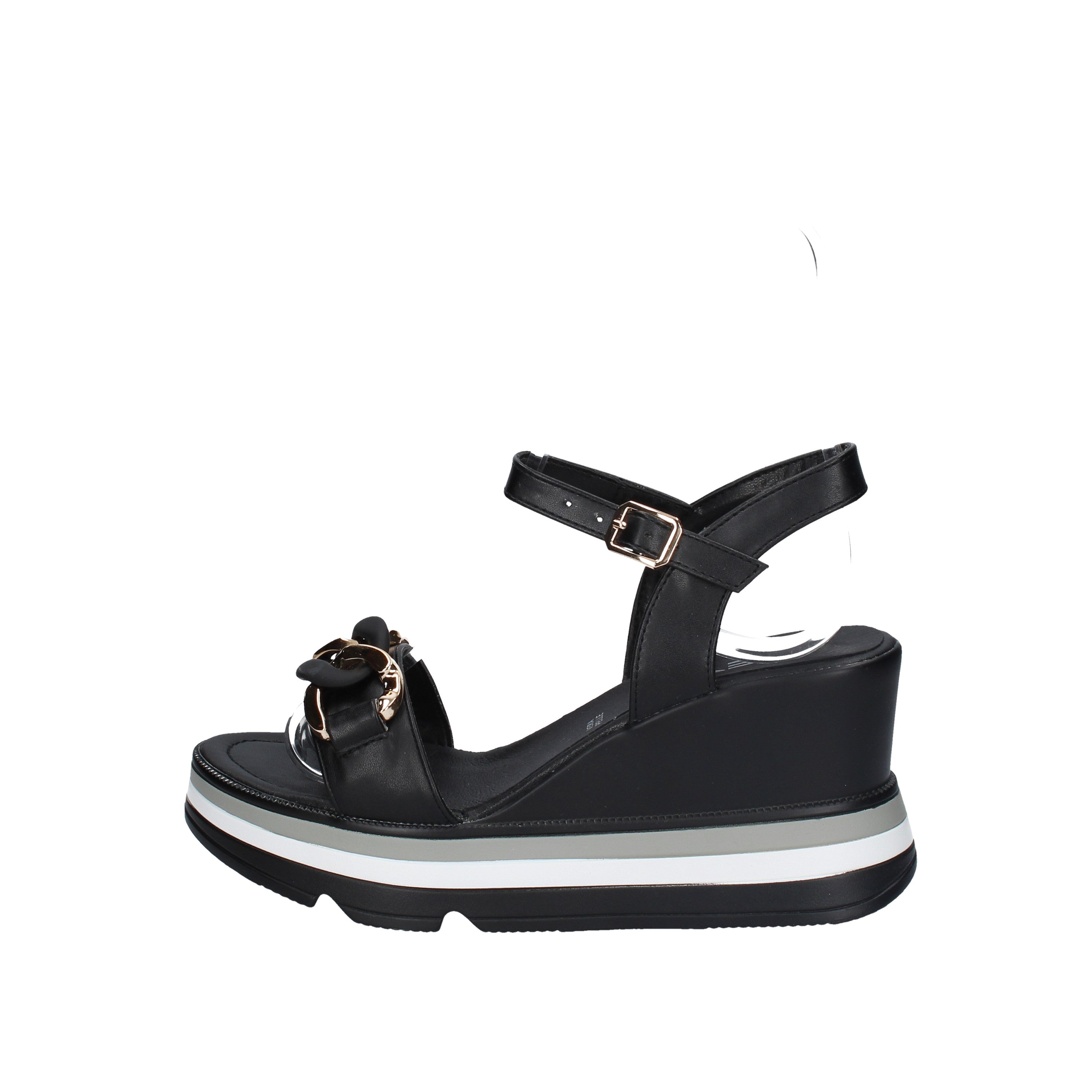 keys sandali zeppa in pelle nero k-6510