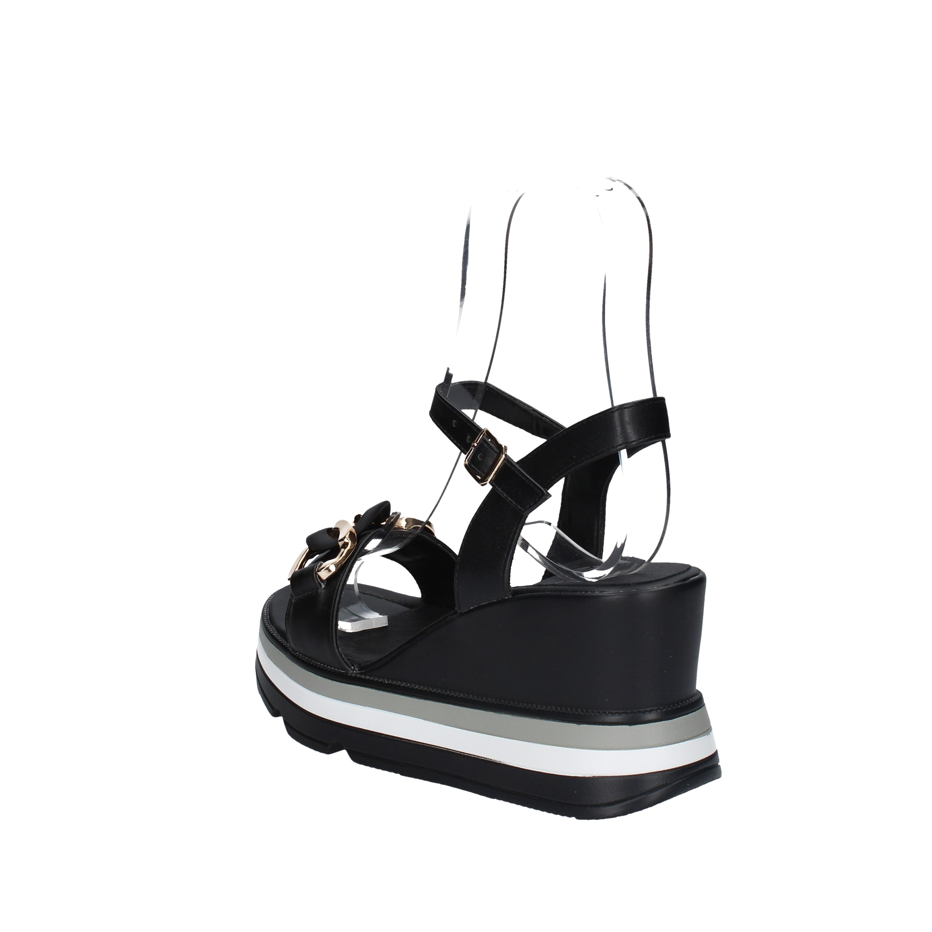 keys sandali zeppa in pelle nero k-6510