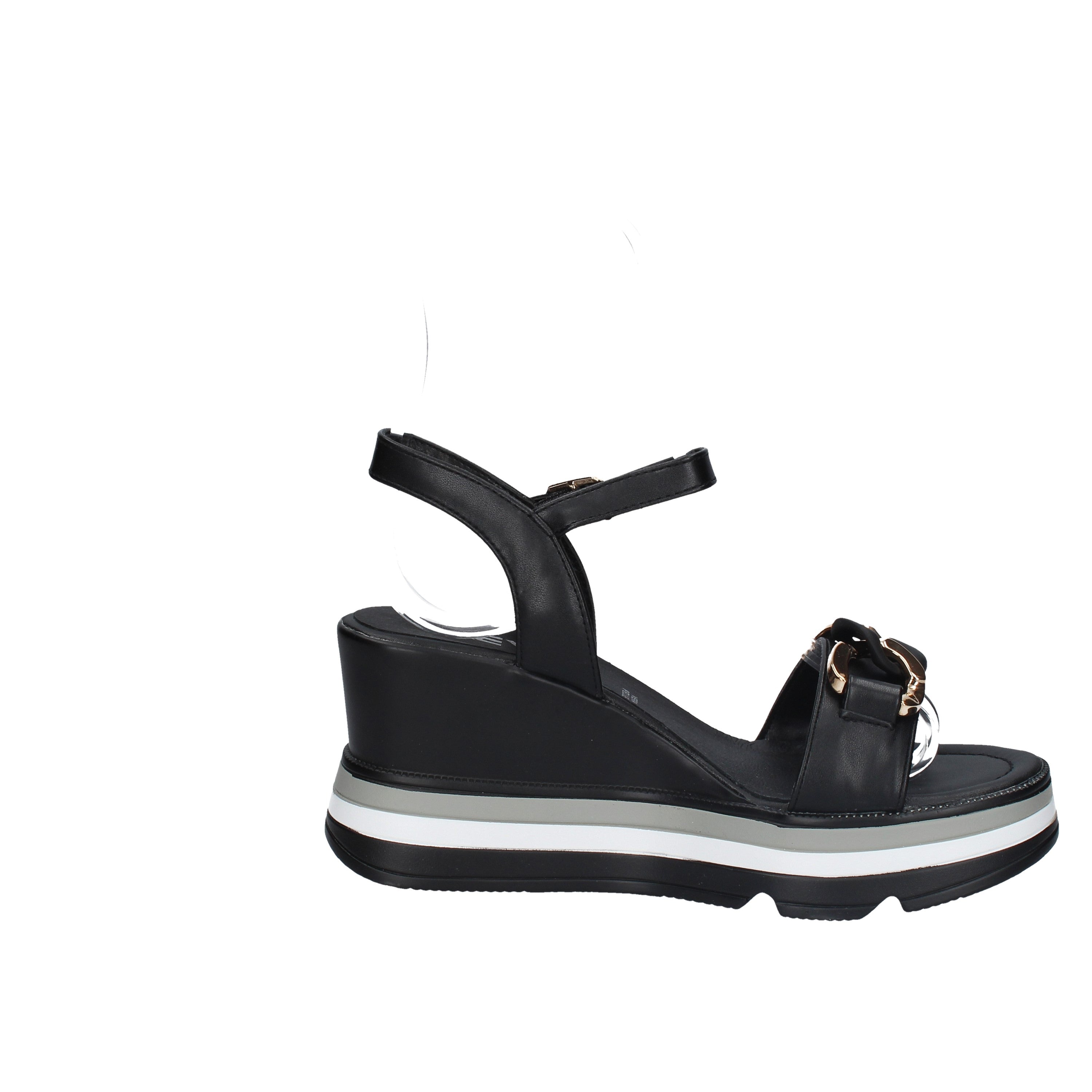 keys sandali zeppa in pelle nero k-6510