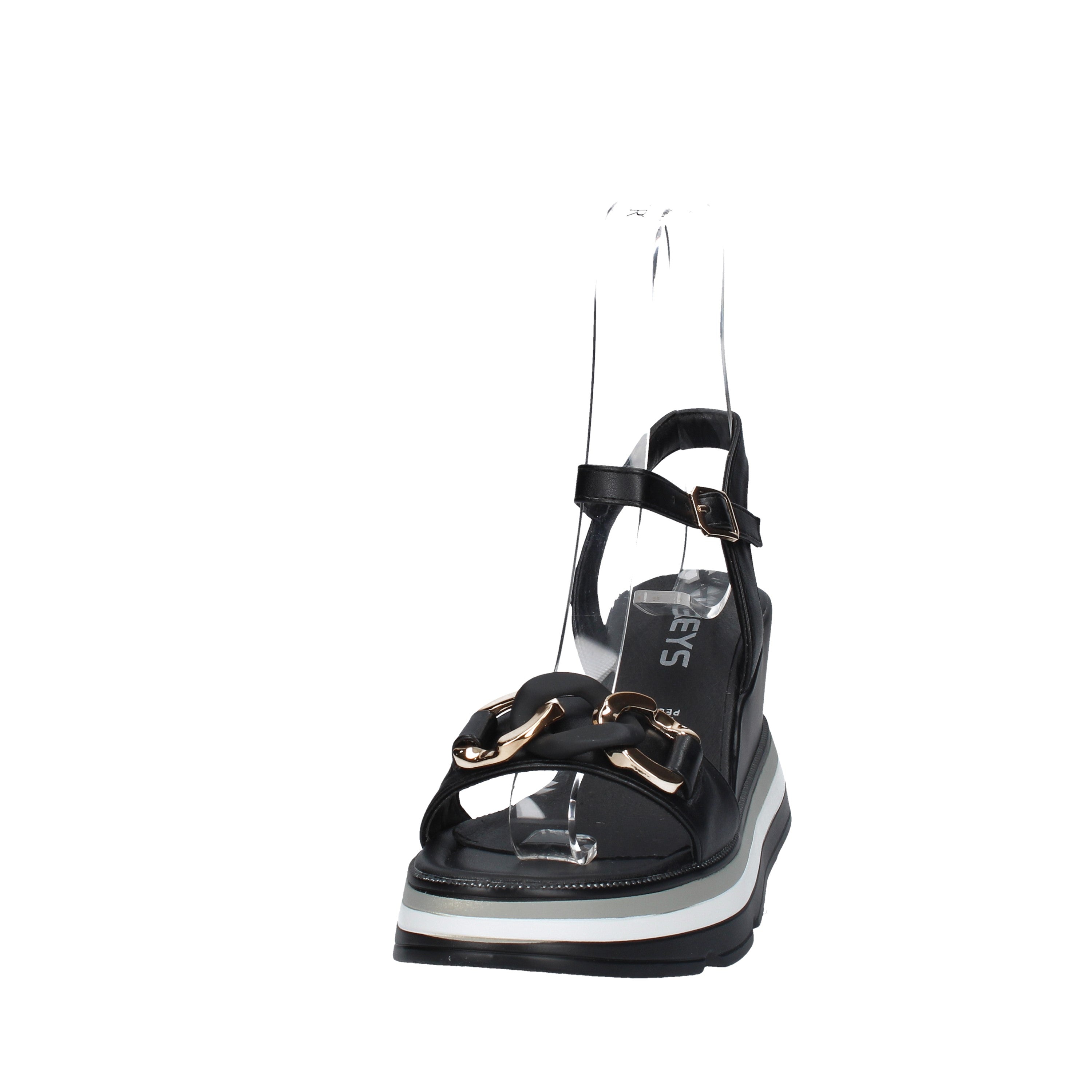 keys sandali zeppa in pelle nero k-6510