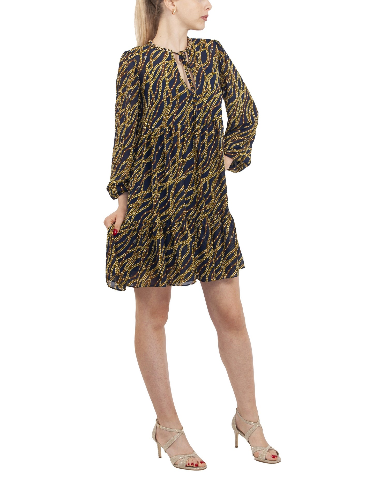 michael kors vestitino Abito stile baby-doll in georgette con stampa fantasia ms381jz8ev