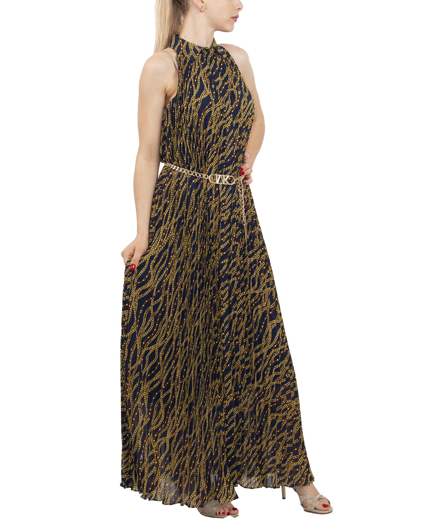 michael kors vestito Abito in georgette con scollo all'americana e stampa fantasia ms381ot8ev