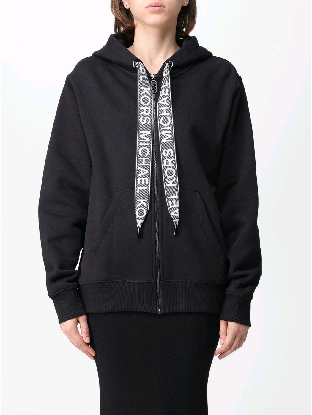 michael kors Felpa con cappuccio con zip in cotone biologico con nastro con logo mf3513r5qu