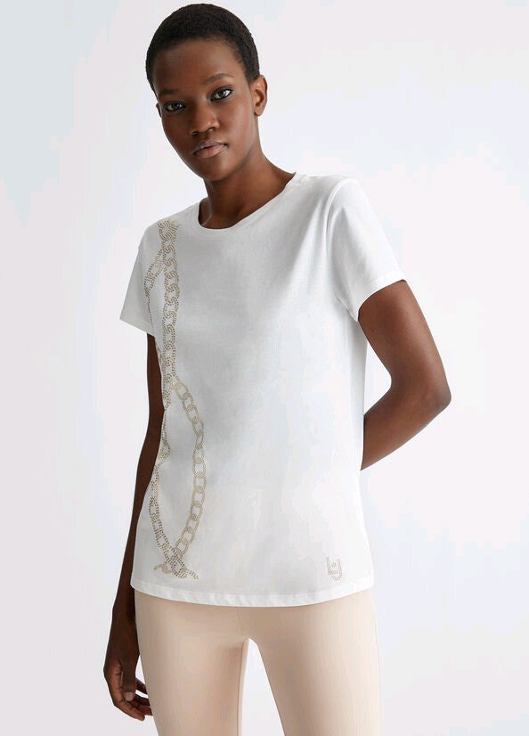 liu jo t-shirt con mini borchie ta4197j6040